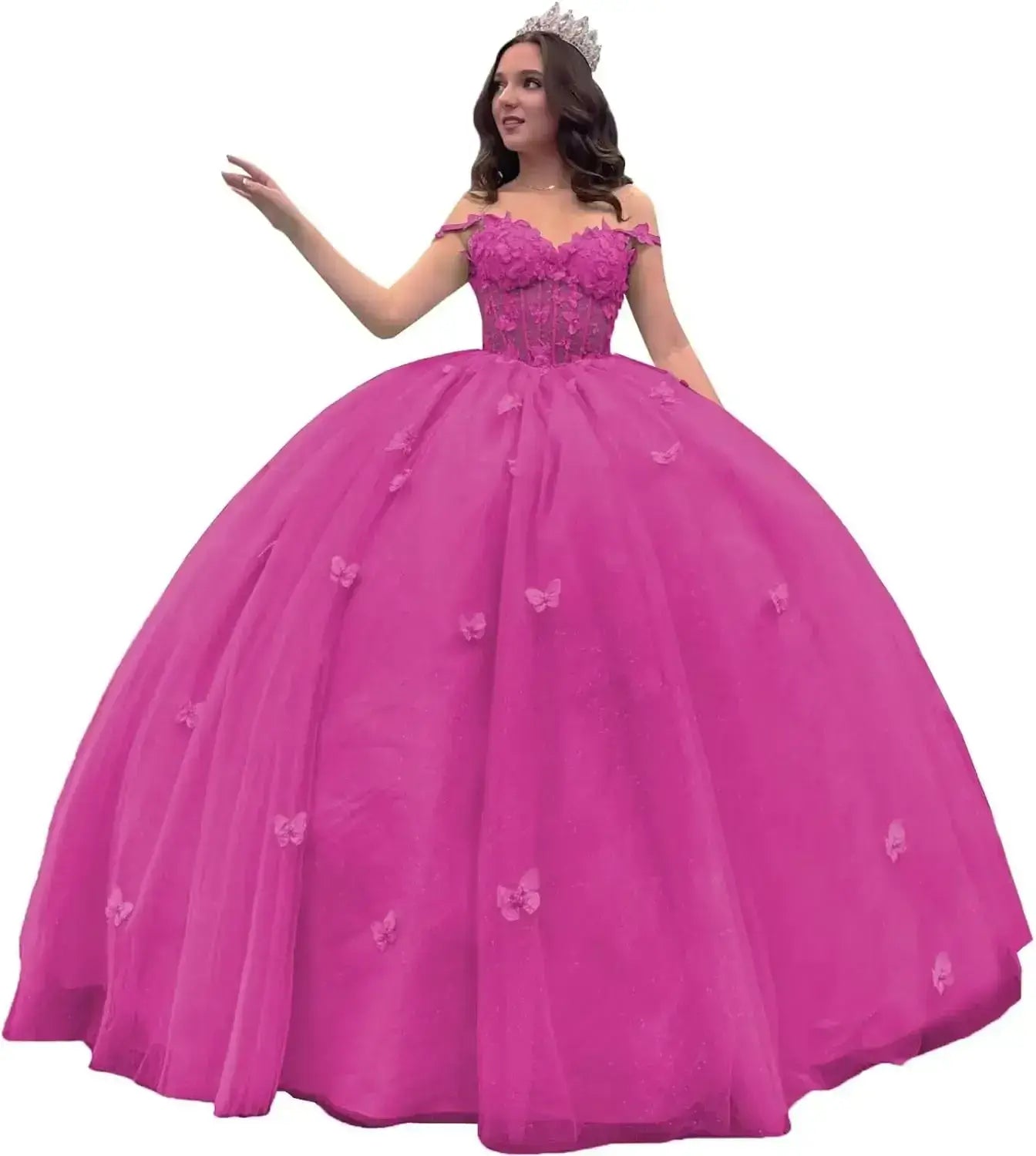 Off Shoulder Fuchsia Corset Quinceanera Dresses Butterfly with Bow