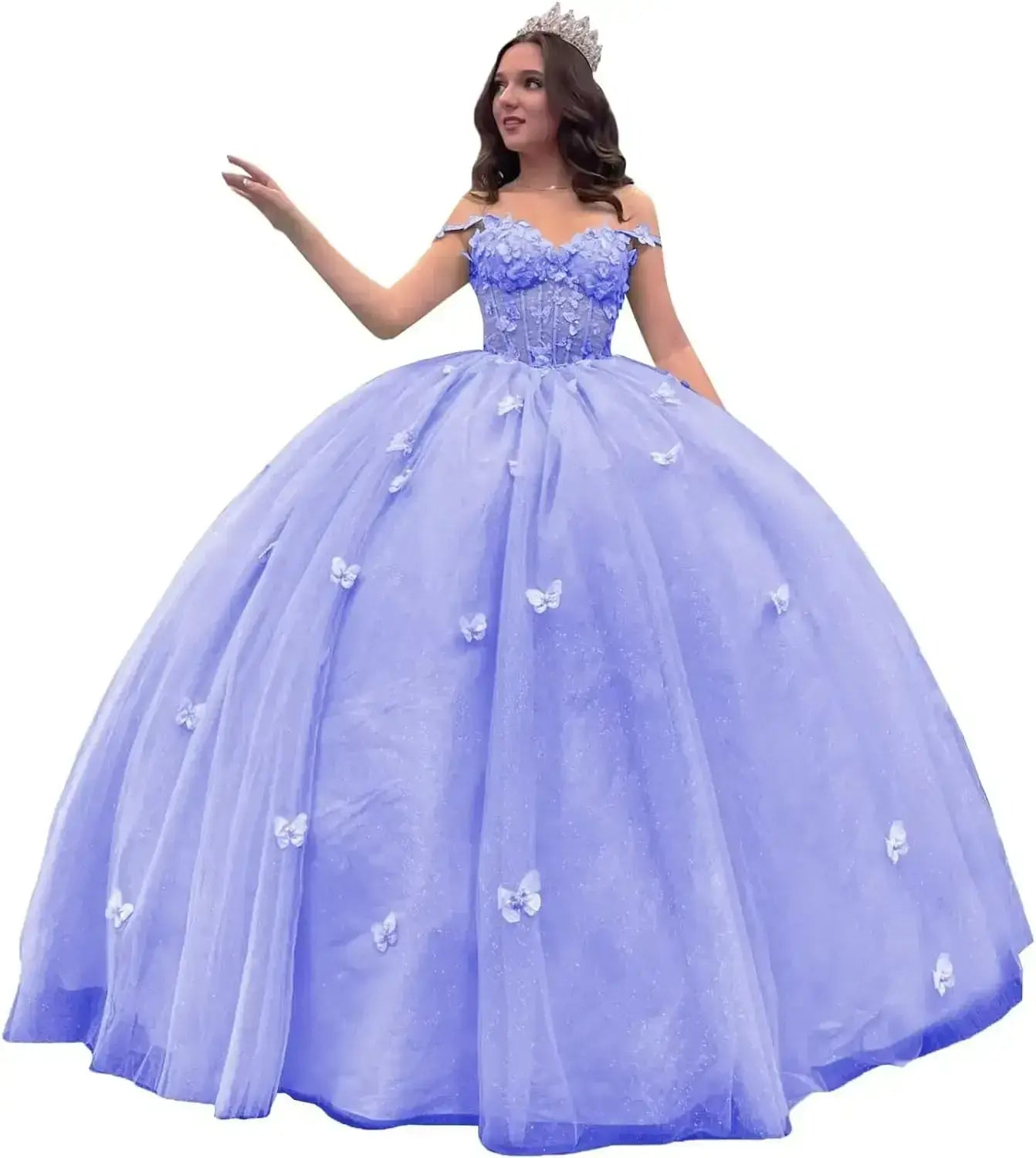 Off Shoulder Lavender Corset Quinceanera Dresses Butterfly with Bow