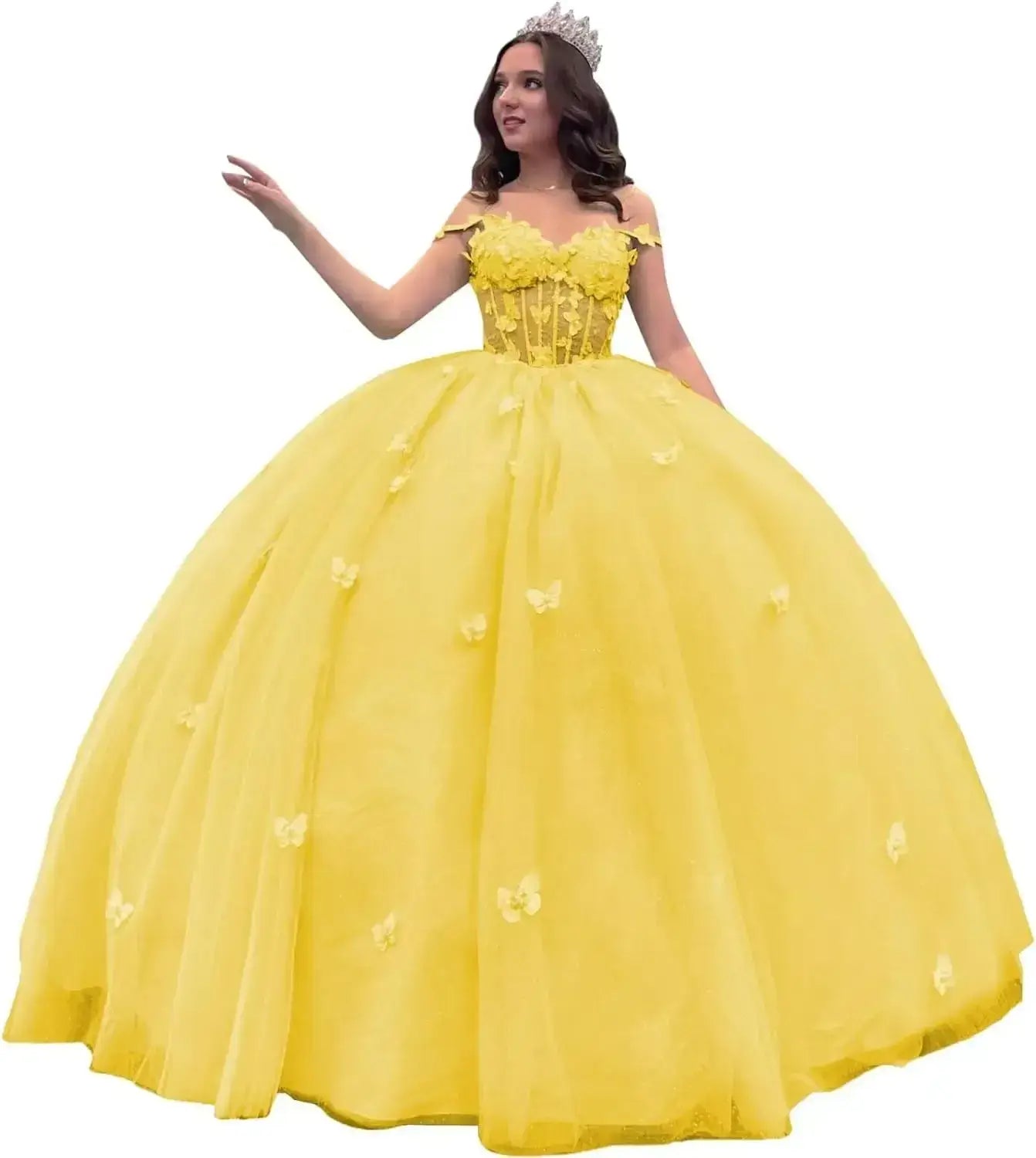 Off Shoulder Yellow Corset Quinceanera Dresses Butterfly with Bow