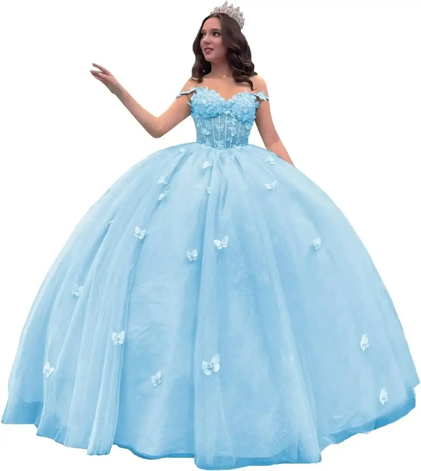 Off Shoulder Blue Corset Quinceanera Dresses Butterfly with Bow