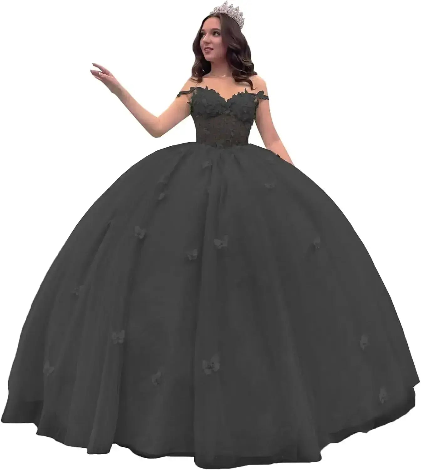 Off Shoulder Black Corset Quinceanera Dresses Butterfly with Bow