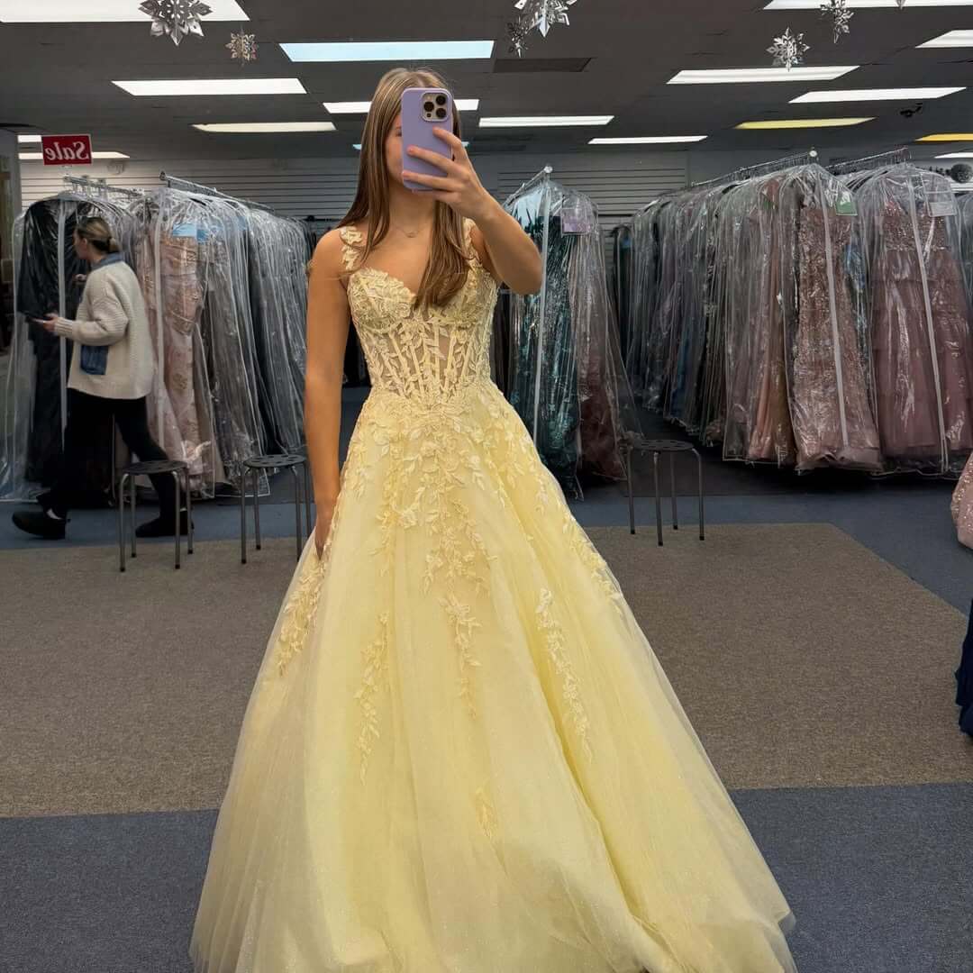 Off Shoulder Daffodial Yellow Prom Dress Sweetheart A Line Tulle