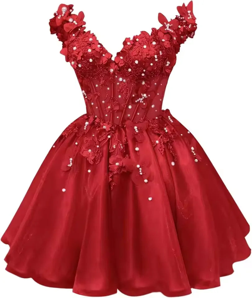 Off Shoulder Hoco Dresses Red Short Tulle DAMA Dress for Quince