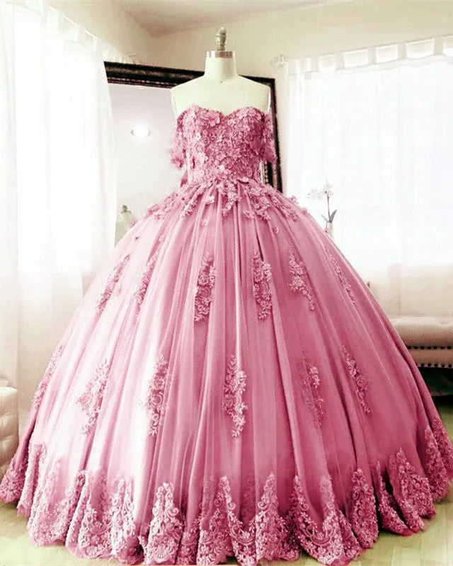 Off Shoulder Lace Ball Gown Quinceanera Dresses Embroidered