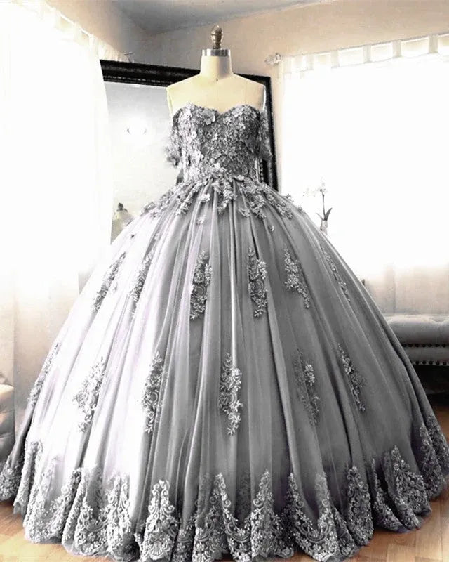 Off Shoulder Lace Ball Gown Quinceanera Dresses Embroidered