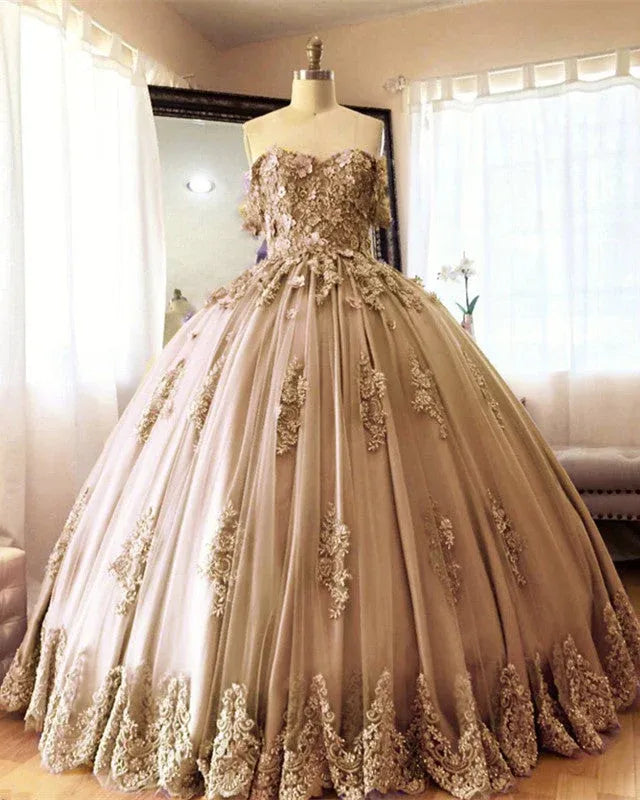 Off Shoulder Lace Ball Gown Quinceanera Dresses Embroidered