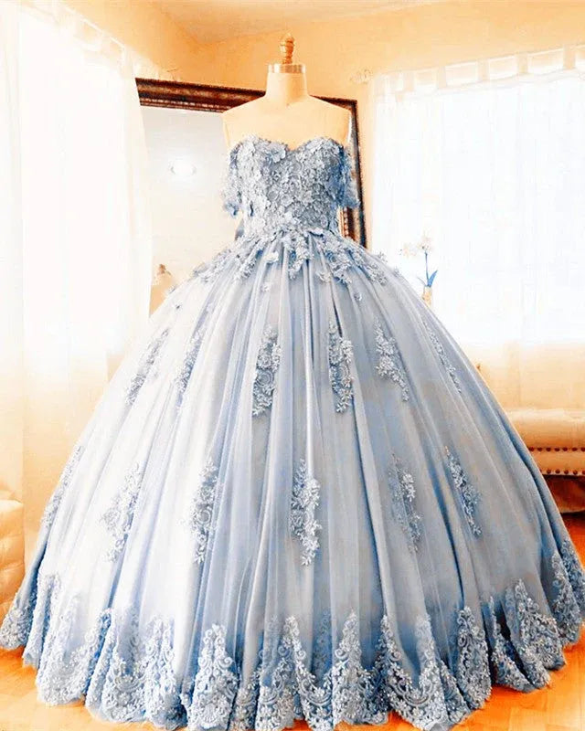 Off Shoulder Lace Ball Gown Quinceanera Dresses Embroidered