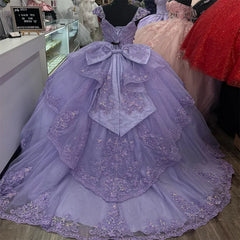 Off-Shoulder Lace Corset Lavender Quinceanera Dresses Applique