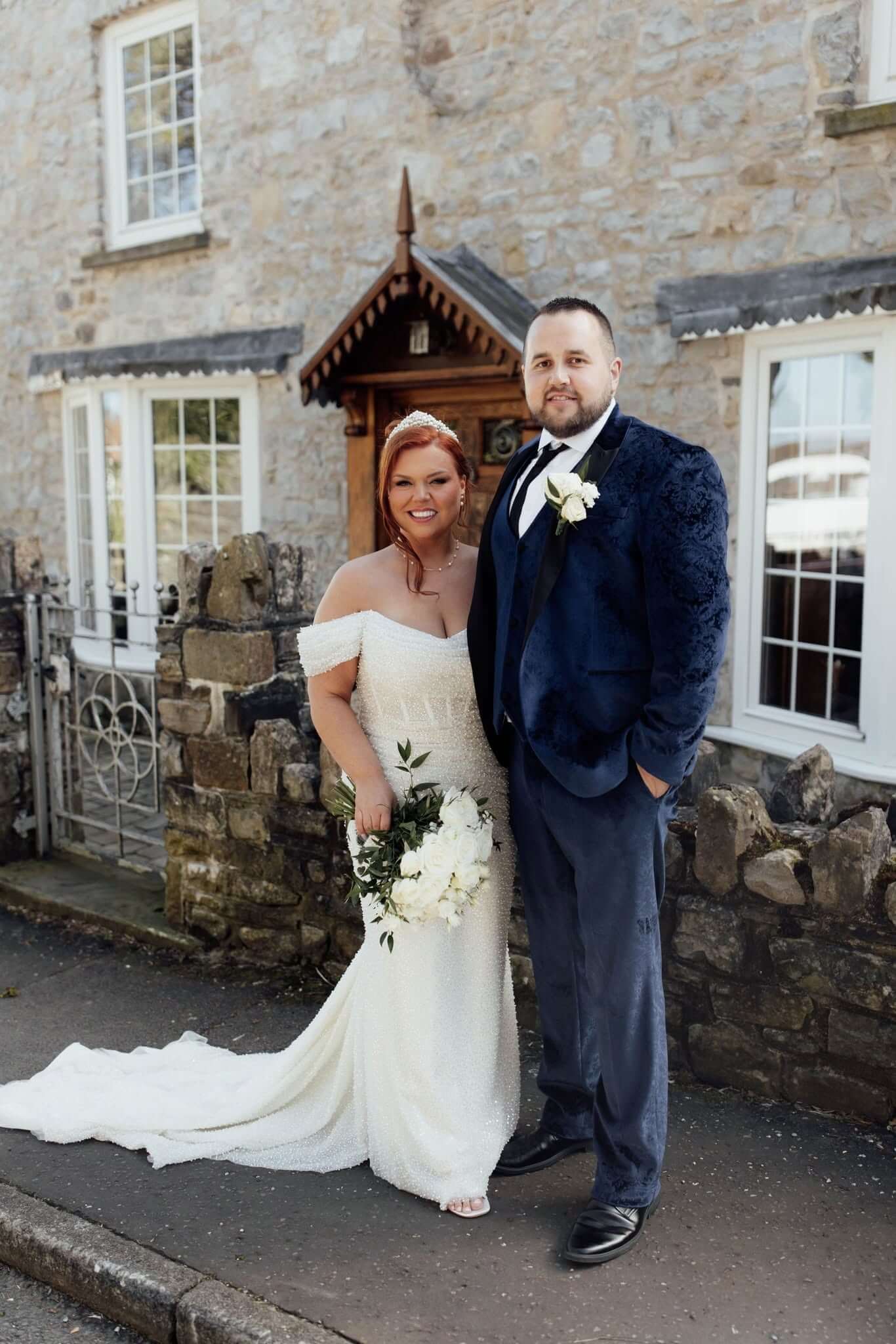 Off-Shoulder Mermaid Garden Corset Pearls Wedding Dress