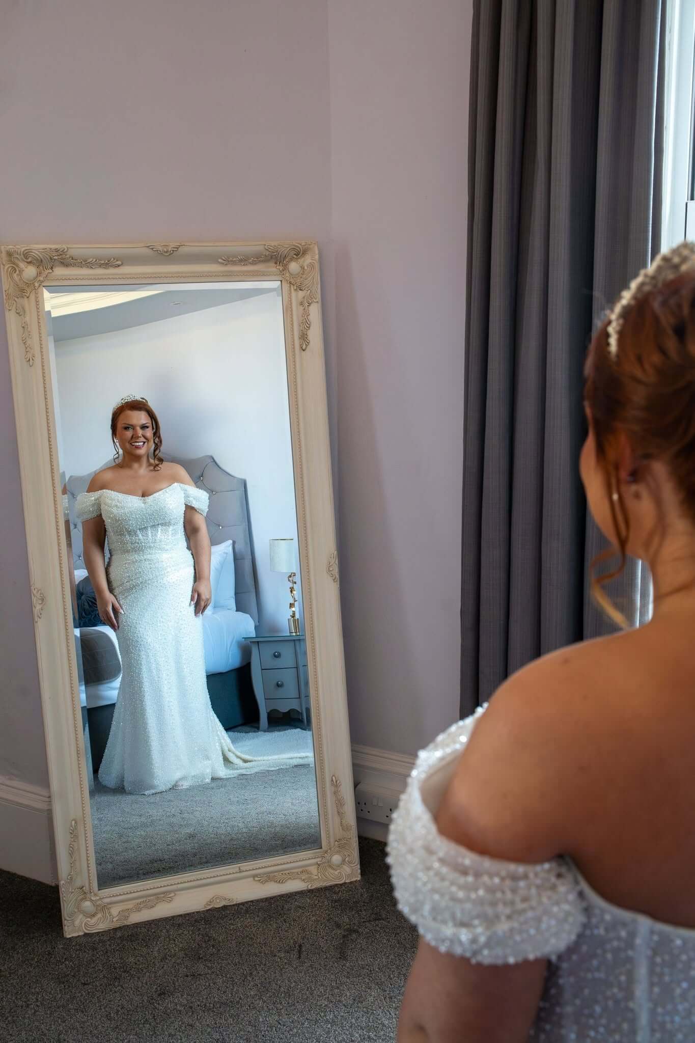 Off-Shoulder Mermaid Garden Corset Pearls Wedding Dress