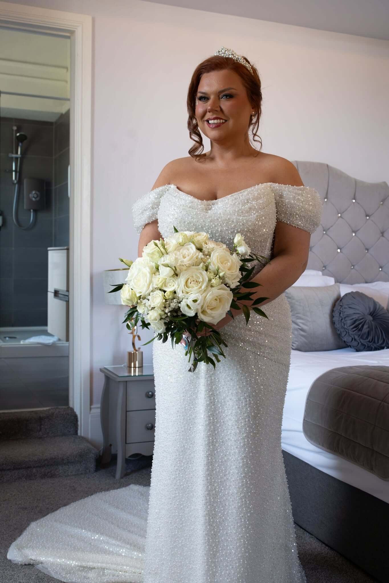 Off-Shoulder Mermaid Garden Corset Pearls Wedding Dress