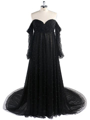black Pearls Maternity Dress with Sleeves Photoshoot Dresses for Ladies Mychicdress