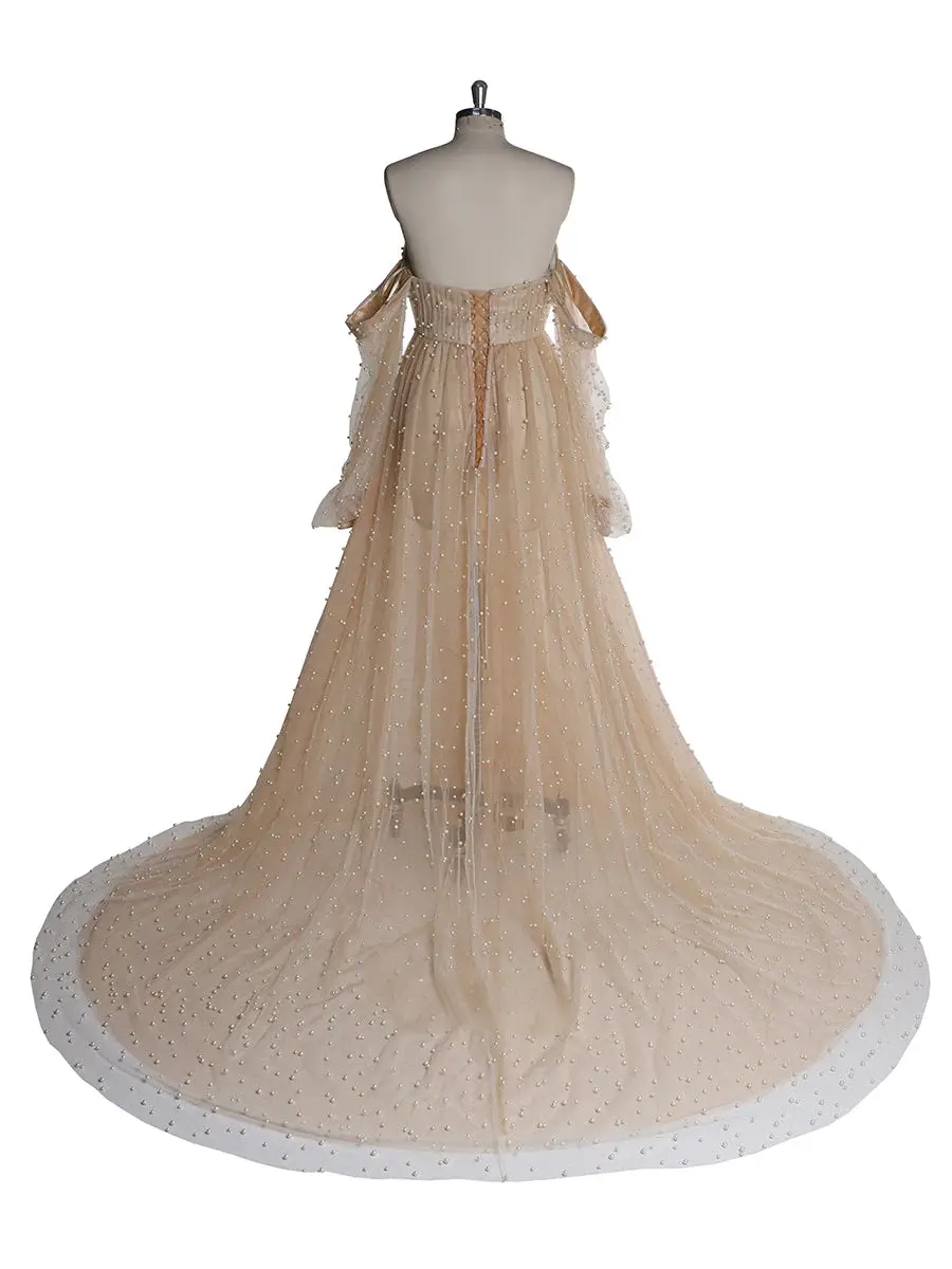 Off Shoulder Pearls Maternity Dress with Sleeves Photoshoot Dresses for Ladies Mychicdress