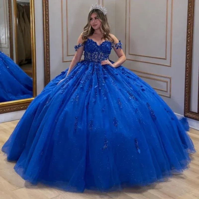 Off Shoulder Quinceanera Dress Royal-blue Birthday Party Dress for Sweet 16 Mychicdress