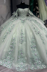 Off Shoulder Quinceañera Dress Sage Green for Sweet 16  Birthday Party Dress Mychicdress