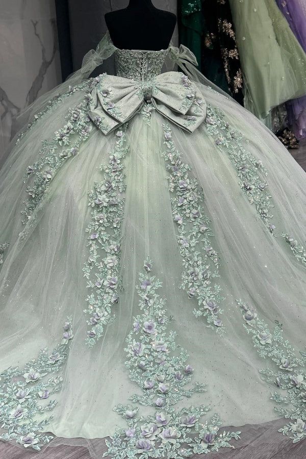 Off Shoulder Quinceañera Dress Sage Green for Sweet 16  Birthday Party Dress Mychicdress