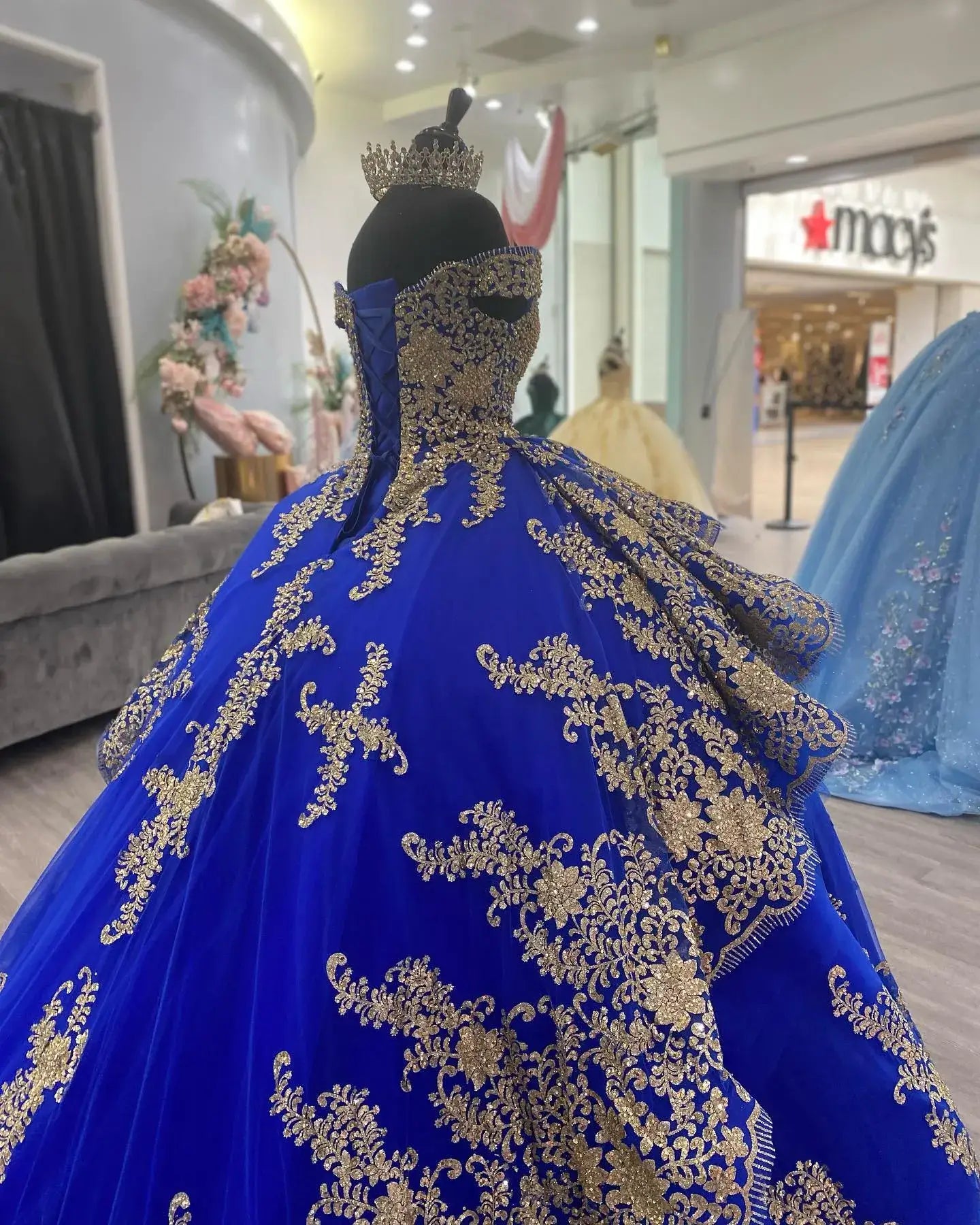 Off-Shoulder Dark Green Gold Corset Quinceanera Dress Ball Gown Tulle