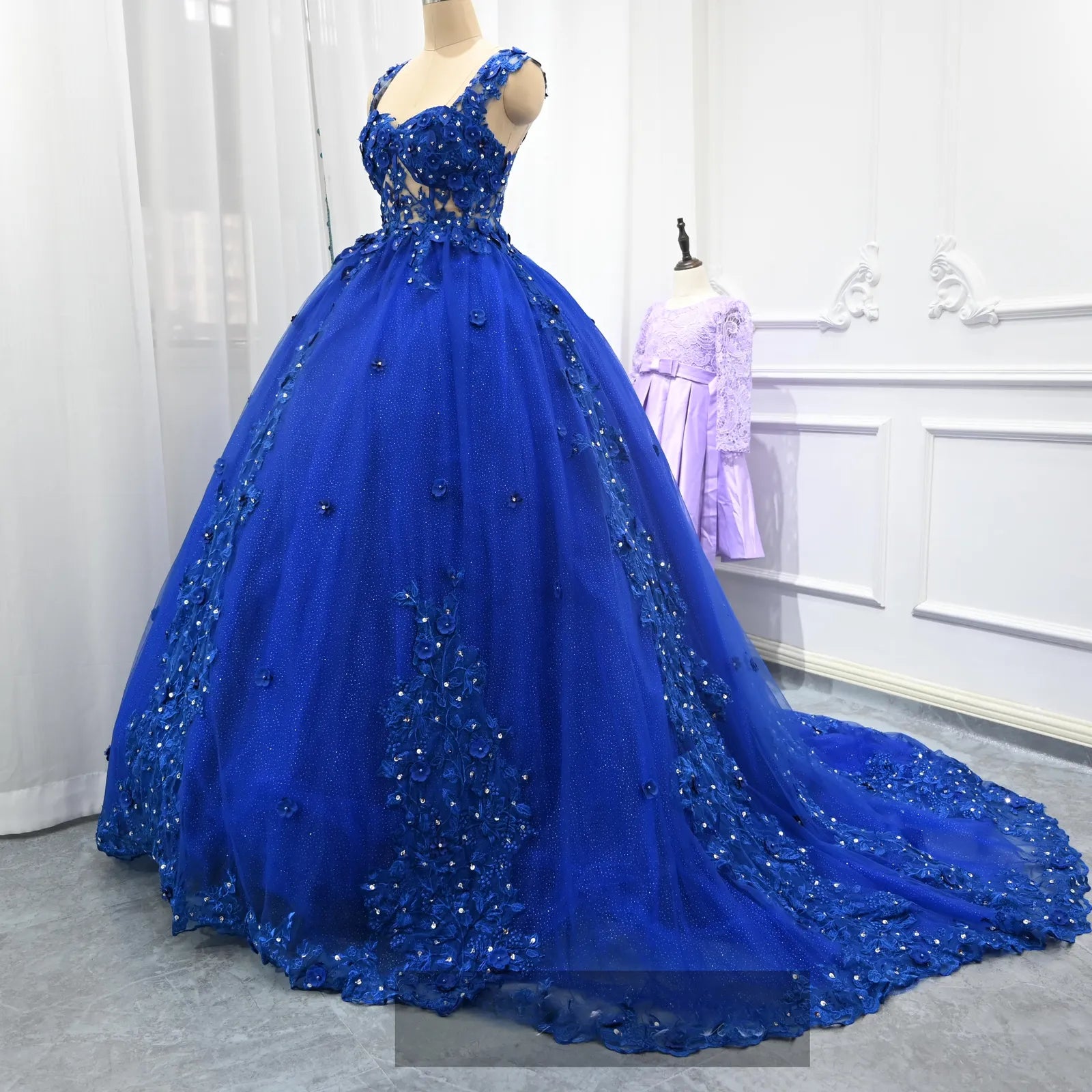 Off Shoulder Royal Blue Quinceanera Dresses Lace Applique Sweet 16 Dress Beaded