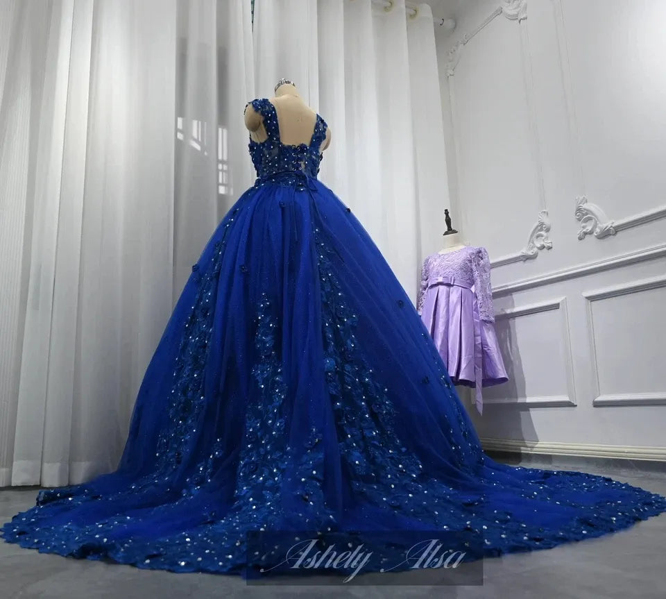 Off Shoulder Royal Blue Quinceanera Dresses Lace Applique Sweet 16 Dress Beaded