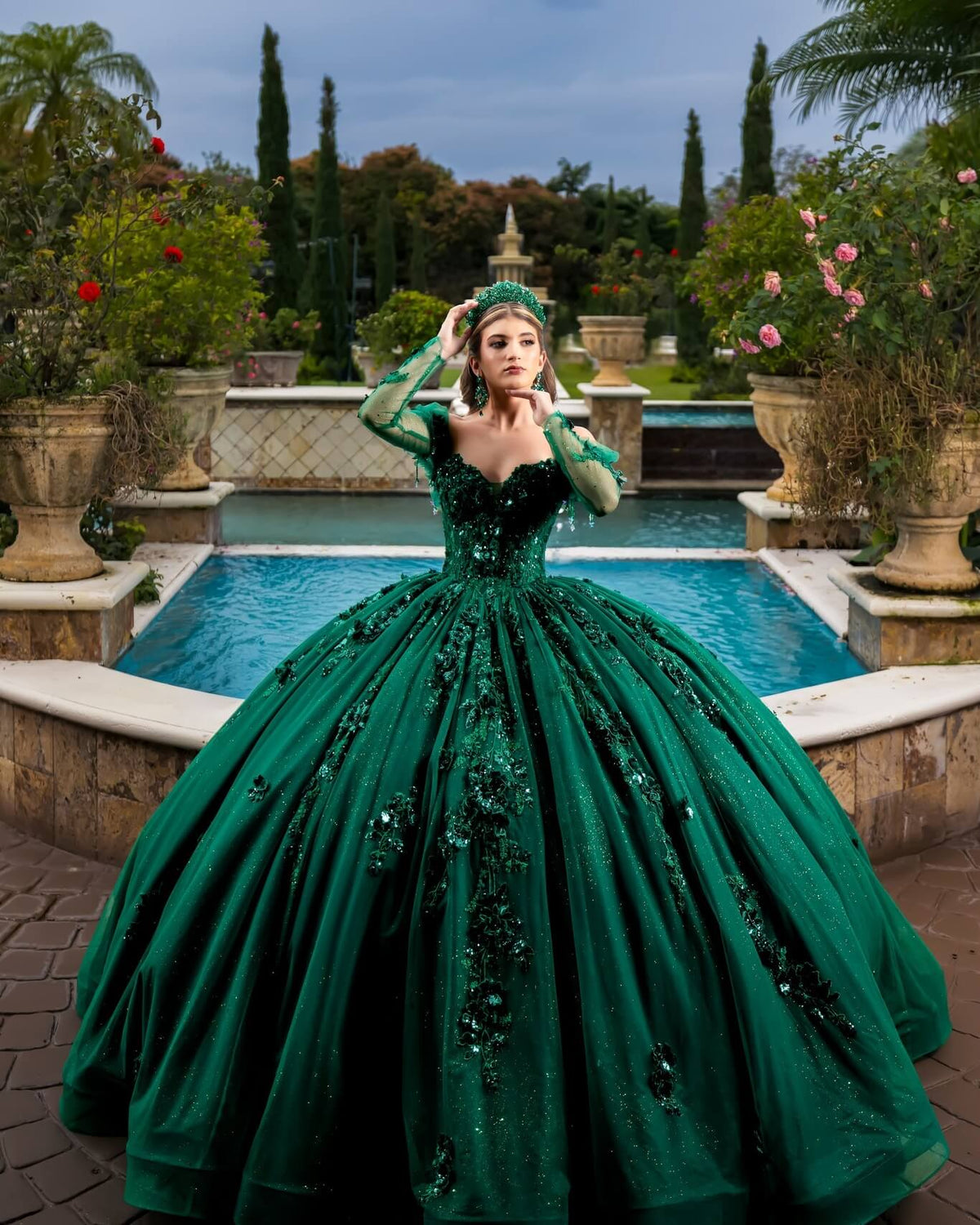 Off Shoulder Sweet 16 Emerald Green Lace Applique Quinceanera Dresses Ball Gowns