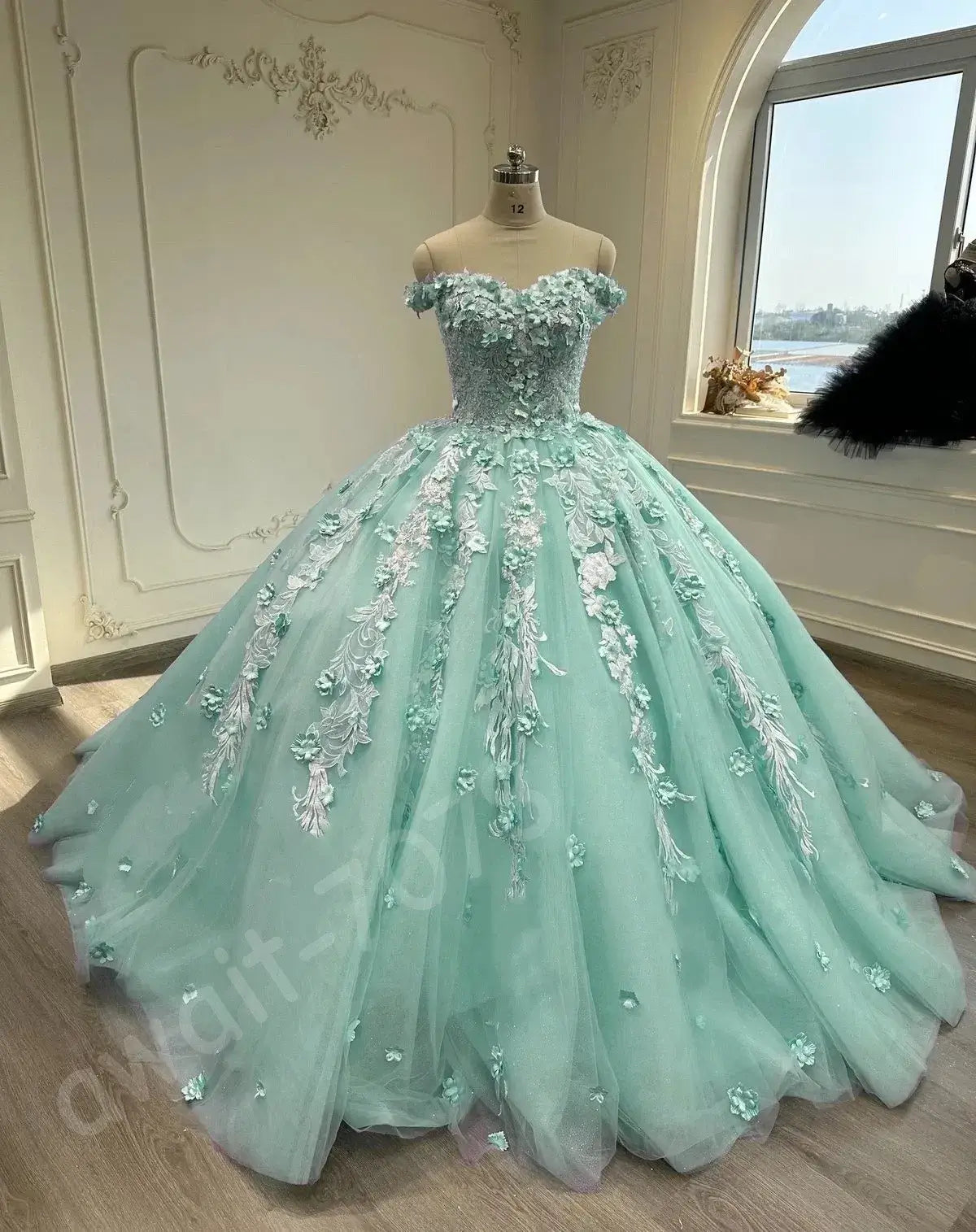 Off The Shoulder Ball Gown Blue Sweet 16 Dresses 3D Flowers