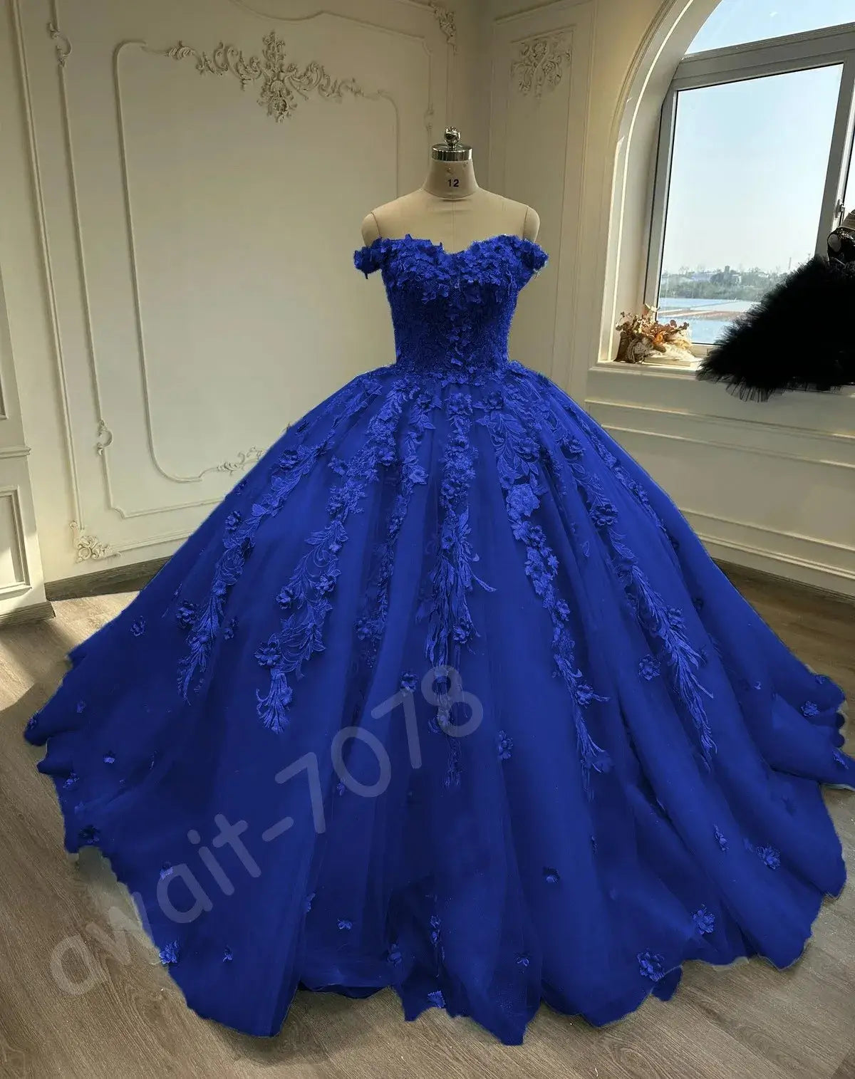 Off The Shoulder Ball Gown Blue Sweet 16 Dresses 3D Flowers