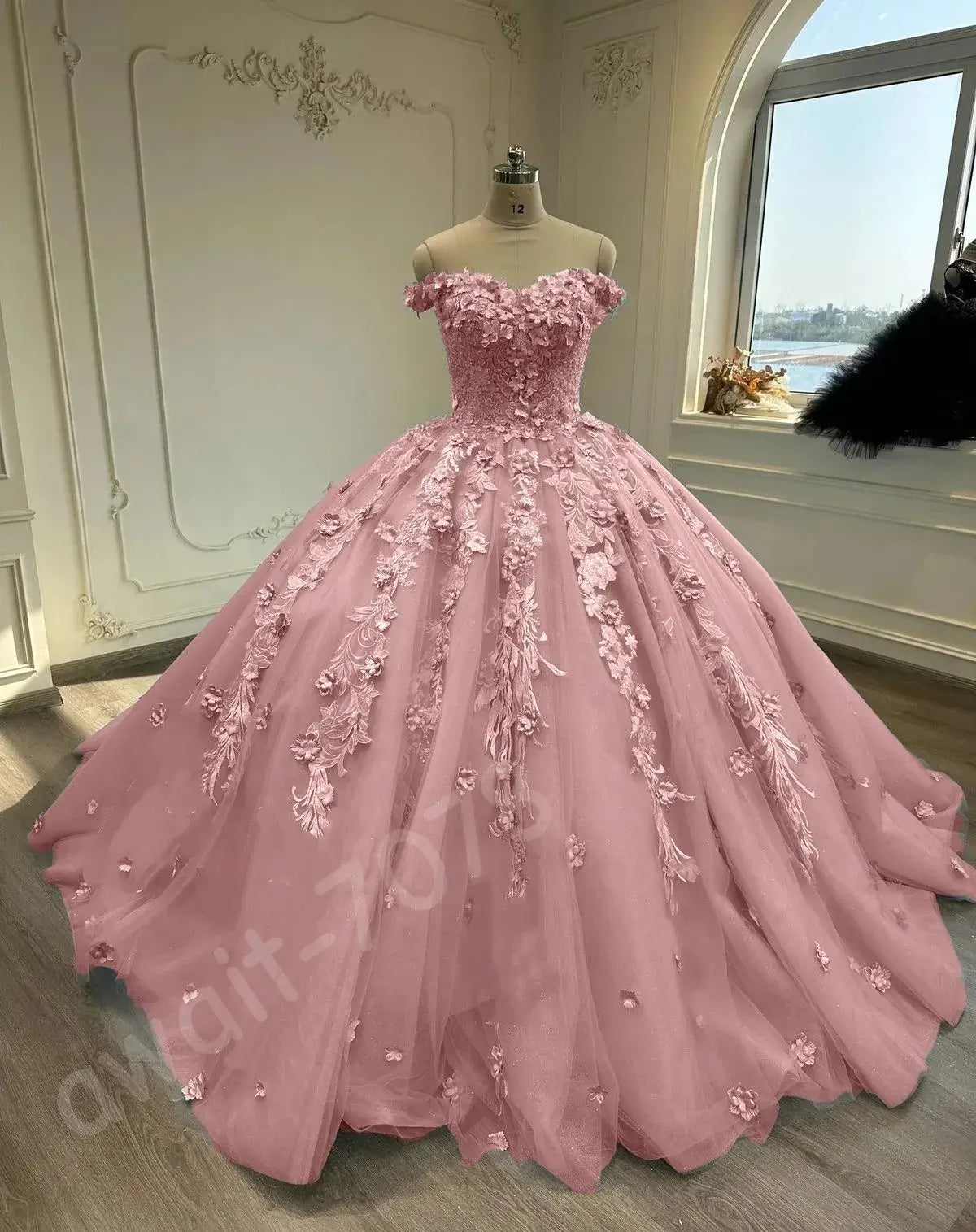 Off The Shoulder Ball Gown Blue Sweet 16 Dresses 3D Flowers