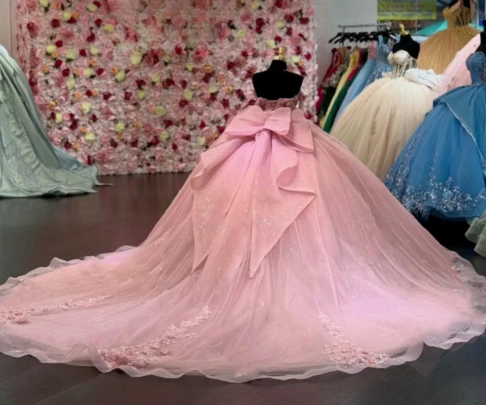 Off the shoulder Flowers Light Pink Quinceanera Dress for Sweet 16