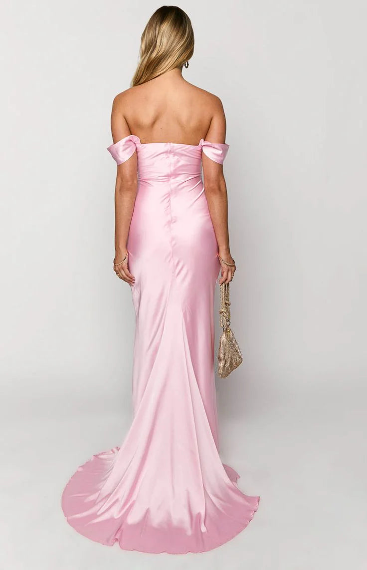 Off The Shoulder Satin Pink Evening Dress UK Floor length Mermaid Mychicdress