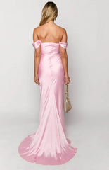 Off The Shoulder Satin Pink Evening Dress UK Floor length Mermaid Mychicdress