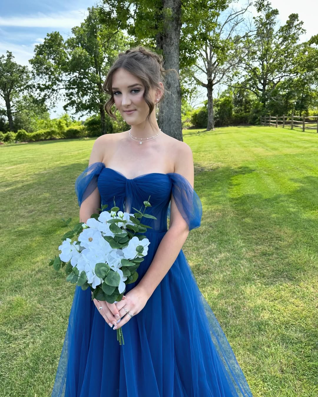 Off the Shoulder Tulle Royal Blue Prom Dress Floor Length Maxi Dress