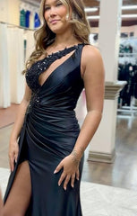 One Shoulder Black Prom Dresses 2025 Sequin Lace Beaded Evening Gowns