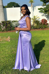 One Shoulder Lavender Bridesmaid Dress Long Satin Maxi Dress