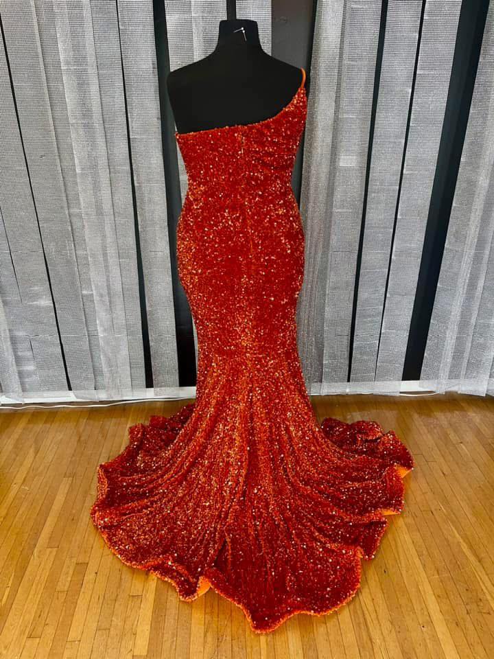 One Shoulder Long Fuchsia Prom Dress Mermaid Sequin