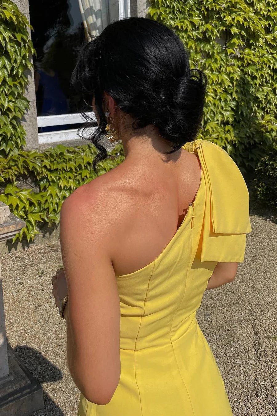 One-Shoulder Yellow Midi Wedding Guest Dress Mermaid Formal Wears