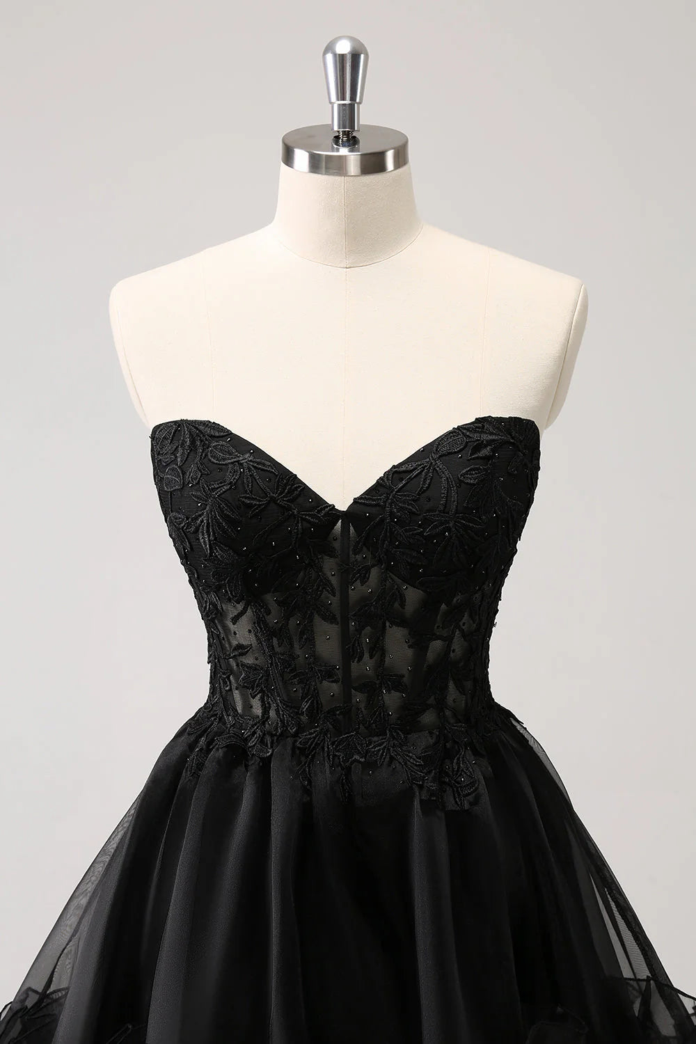 Open Back Short Black Hoco Dress A Line Lace Cocktail Dress Sweetheart