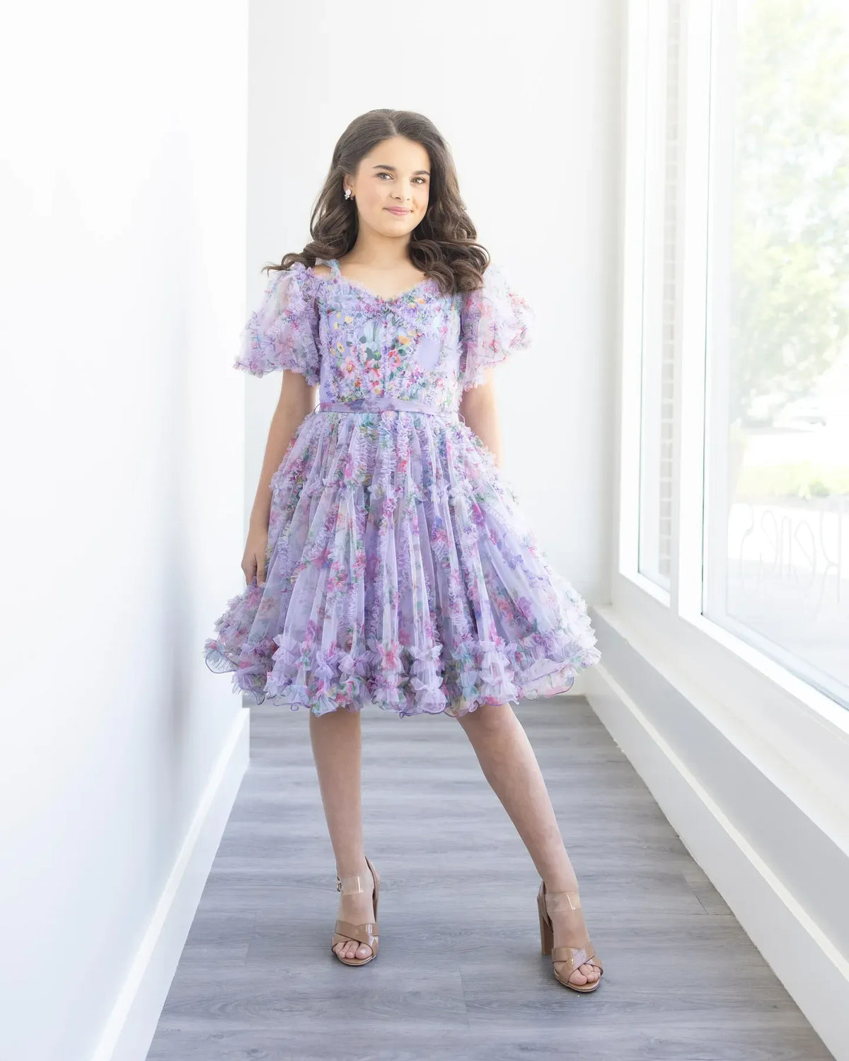 Floral Flower Girl Dress Short Sleeves Pageant Dresses For Sale