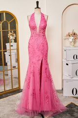 2025 Long Halter Mermaid Lace Pastel Yellow Prom Dresses