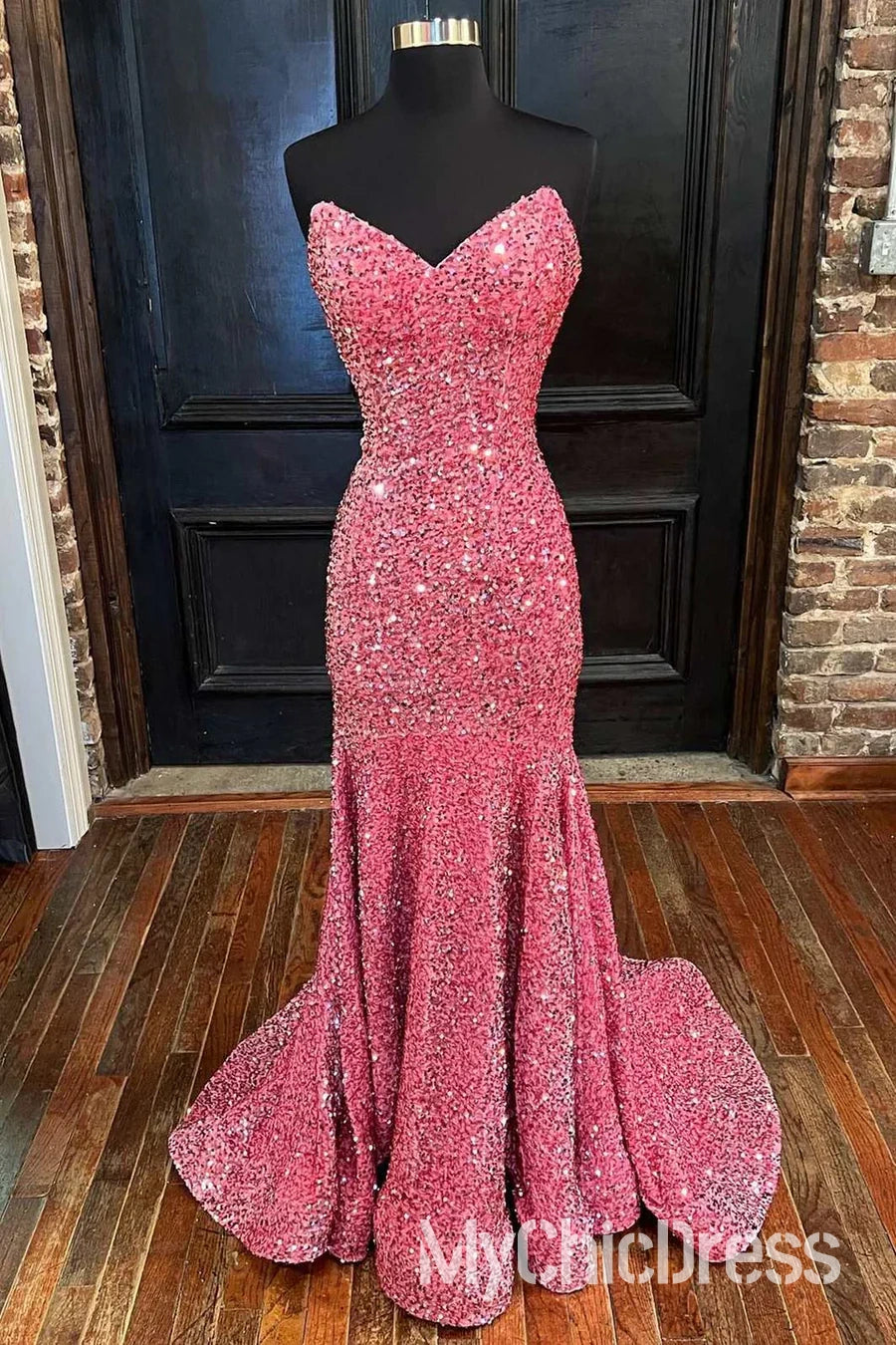 Long Red Prom Dresses Glitter Sequin Mermaid Evening Dress UK