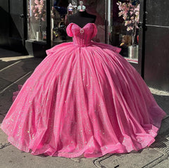 Glitters Fuchsia Quinceanera Dresses Off Shoulder Sweet 16 Party Gowns