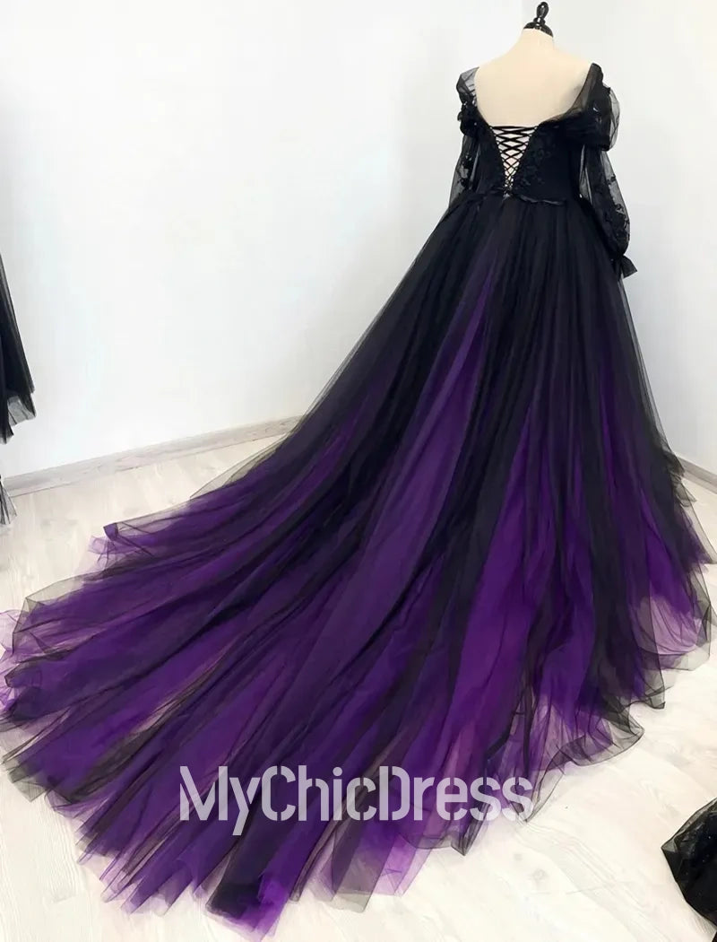 Purple and black evening gown