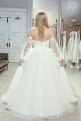 Plus Size Wedding Dresses with Sleeves Lace Long Off the Shoulder