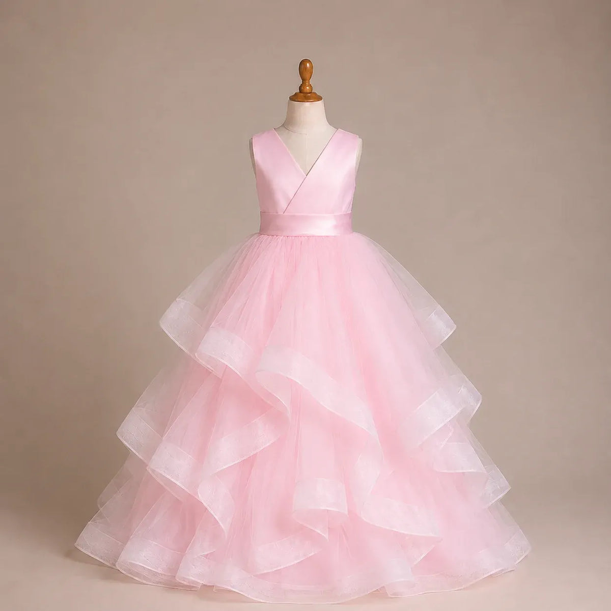 Pretty A Line Pink Flower Girl Dress V Neck Ruffles Gown