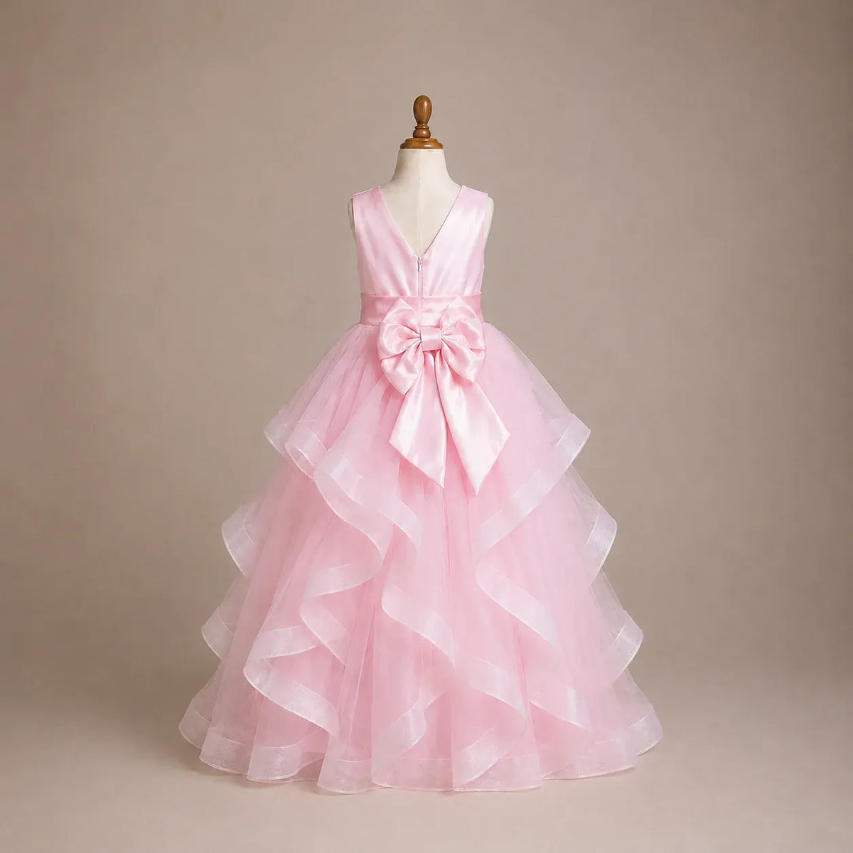 Pretty A Line Pink Flower Girl Dress V Neck Ruffles Gown