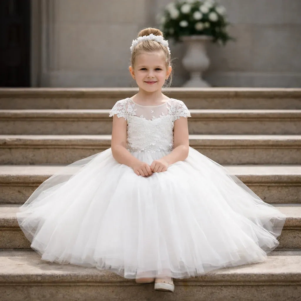 Pretty A Line White Lace Flower Girl Dress For Wedding Party