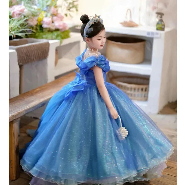 Pretty Ball Gown Royal Blue Flower Girl Dresses Off The Shoulder Dress