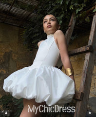 Pretty High Neck Satin Sleeveless White Satin Flower Girl Dress
