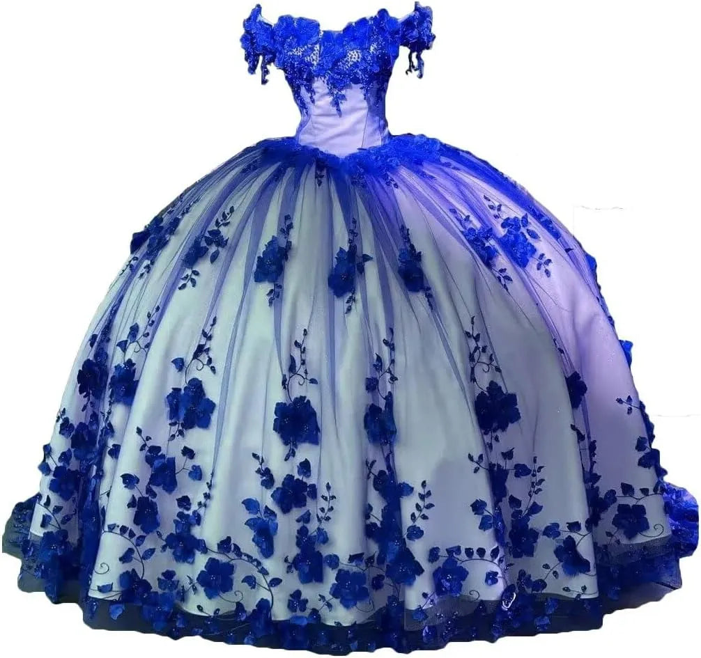 Vestido de princesa verde para quinceañeras, con flores, cuentas y cristales, hombros descubiertos