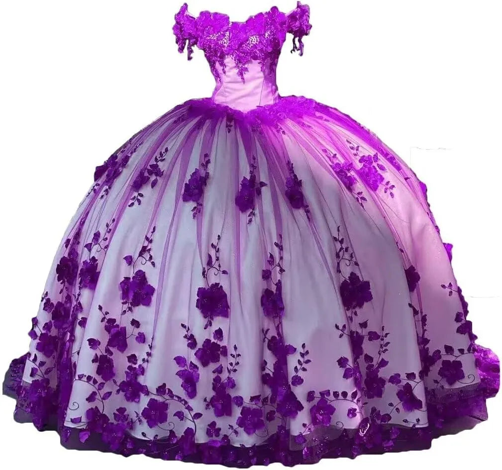Vestido de princesa verde para quinceañeras, con flores, cuentas y cristales, hombros descubiertos