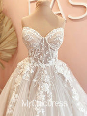 Princess Boho Lace Wedding Gown Strapless with Appliques
